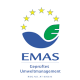 Offizielles EMAS-Logo der Europäischen Union mit Sternenkreis und Blattmotiv, Kennzeichnung für geprüftes Umweltmanagementsystem