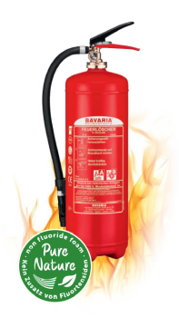 Umweltfreundlicher BAVARIA Feuerlöscher mit fluoridfreiem Schaum, geeignet für Brandklassen A und B – nachhaltiger Brandschutz ohne Fluortenside