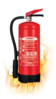 Roter BAVARIA Pulverfeuerlöscher mit Schlauch und Sicherheitshebel, geeignet für Brandklassen A, B und C, robuster Allround-Löscher für Haushalt, Betrieb und Fahrzeug
